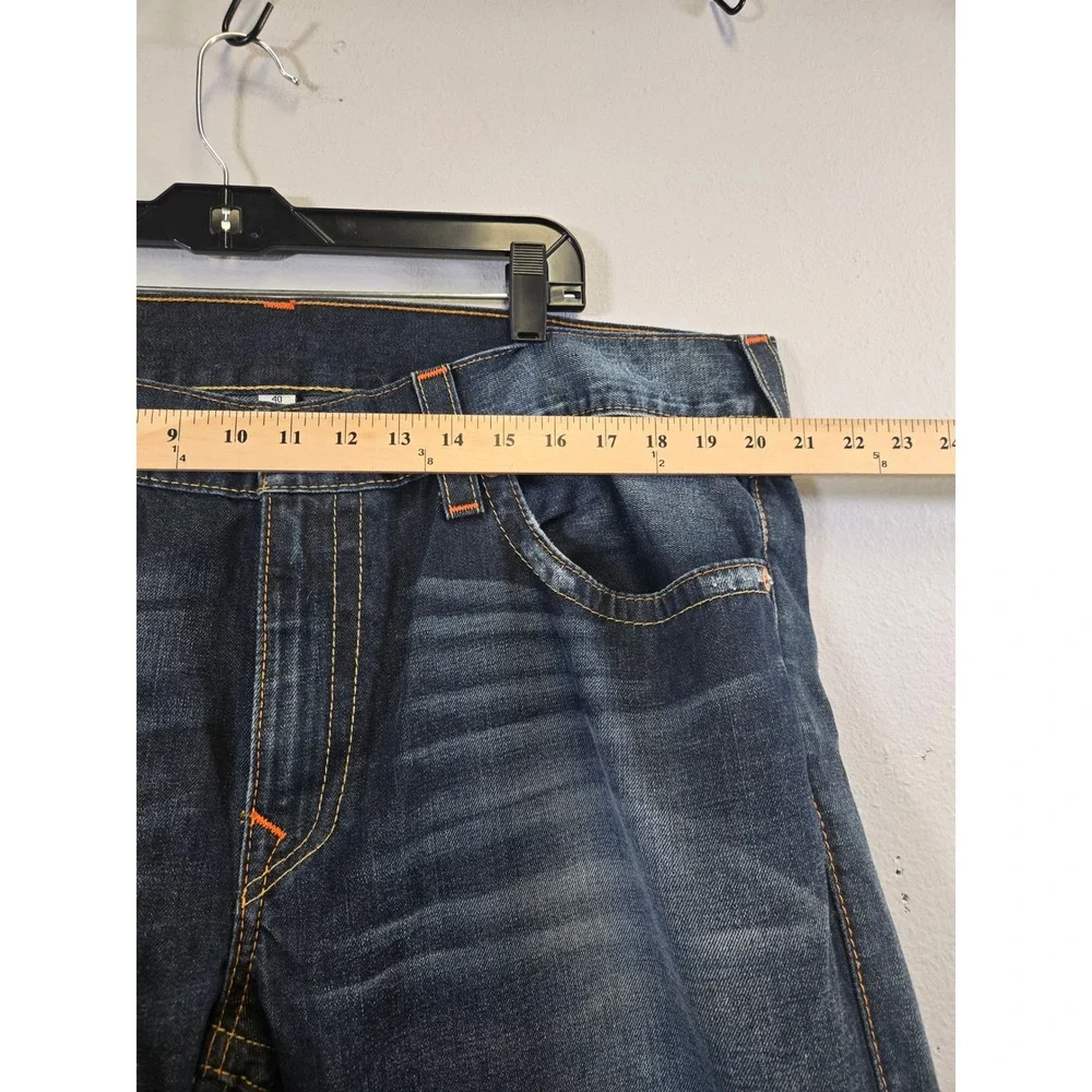 True Religion Straight Seat Dark Wash Orange Stitch Denim Jeans 40